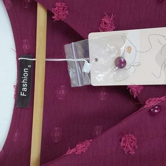 Boutique- Burgundy Longsleeve Tiered Maxi Dress Raised Poofs Modern Sz.Large - Picture 12 of 12